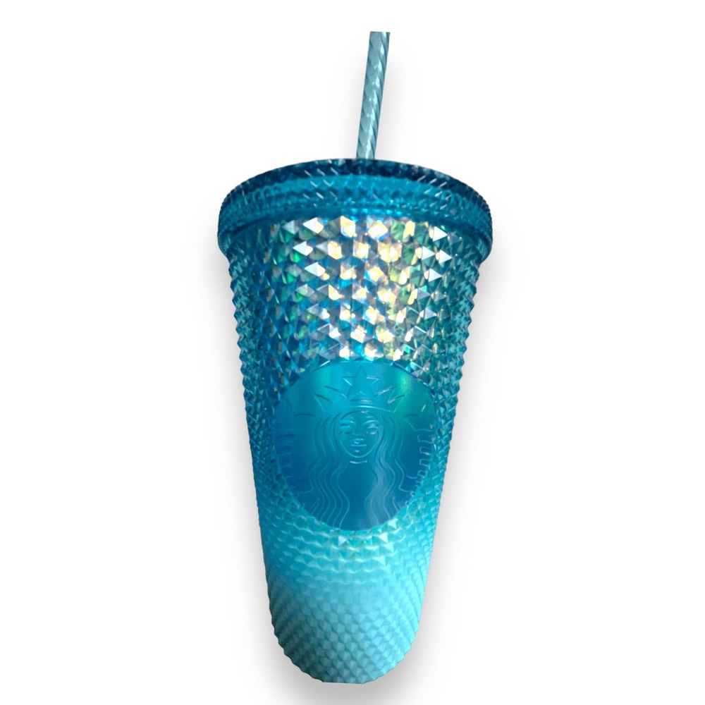 Starbucks 2023 Winter Blue Studded & Green Jeweled Ombre 16 oz Cold Cup Tumbler - Picture 6 of 14